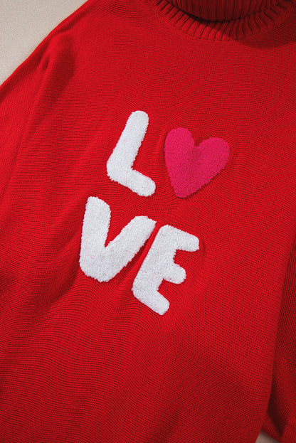 Valentine Love Letter Embroidered High Neck Sweater | Racing Red