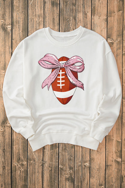 Bowknot Rugby Football Graphic Game Day Pullover Sweatshirt | Beige