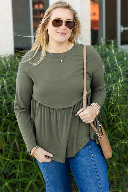 Plus Size Thermal Knitted Babydoll Flare Top | Mist Green