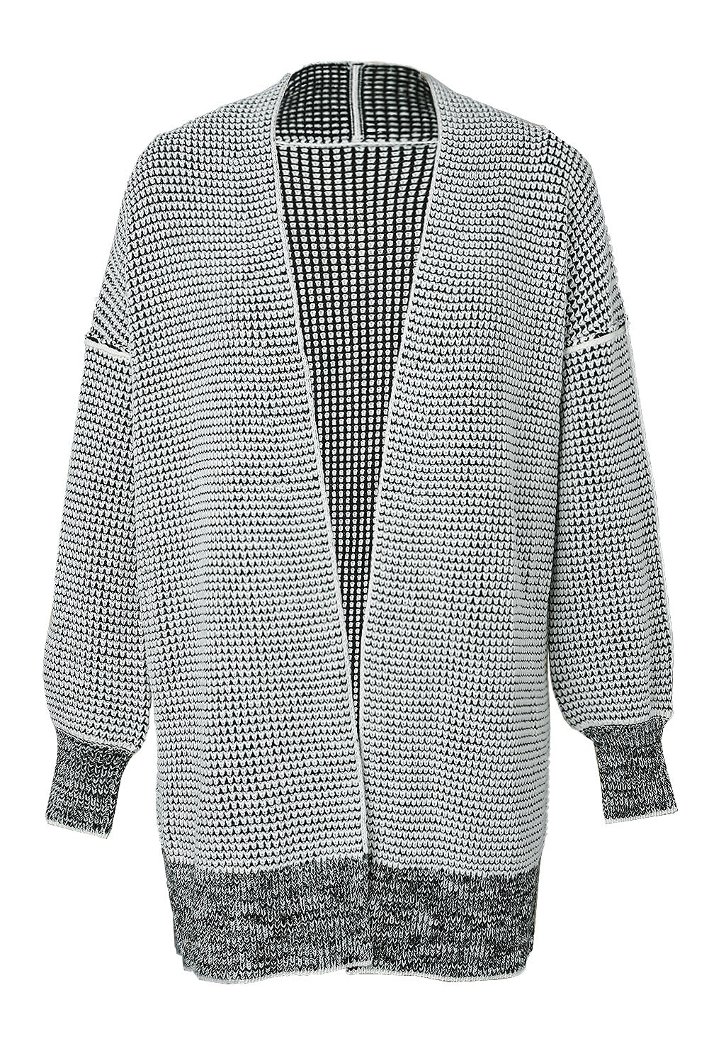 Plaid Knitted Long Open Front Cardigan | Gray