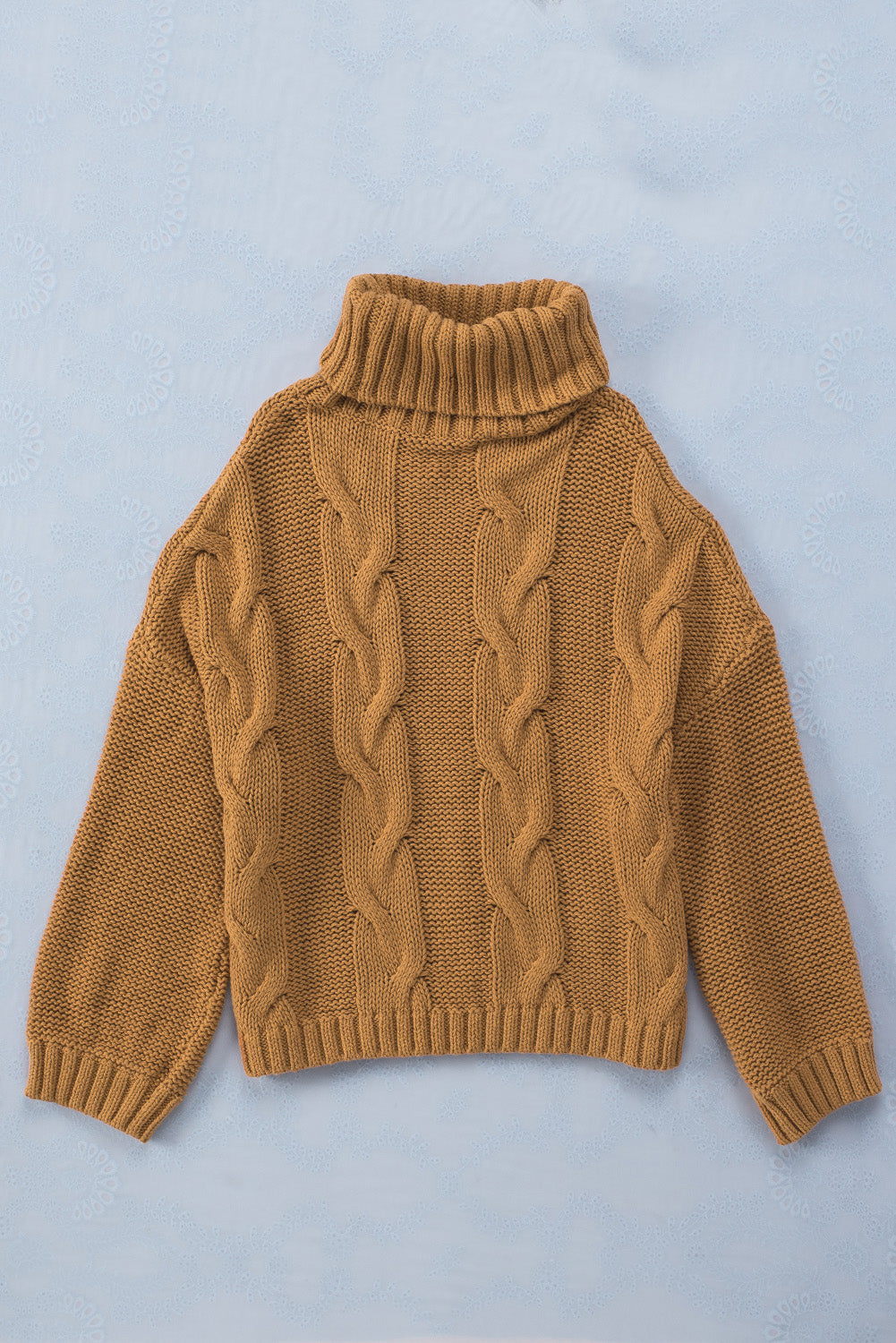 Cuddle Weather Cable Knit Handmade Turtleneck Sweater | Yellow