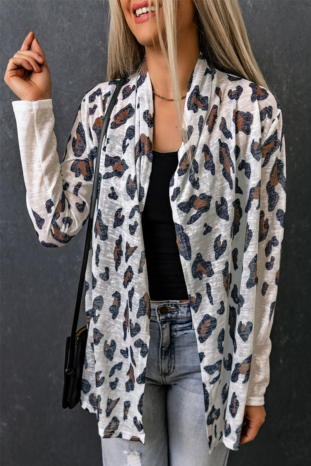 Vintage Leopard Print Open Cardigan | White