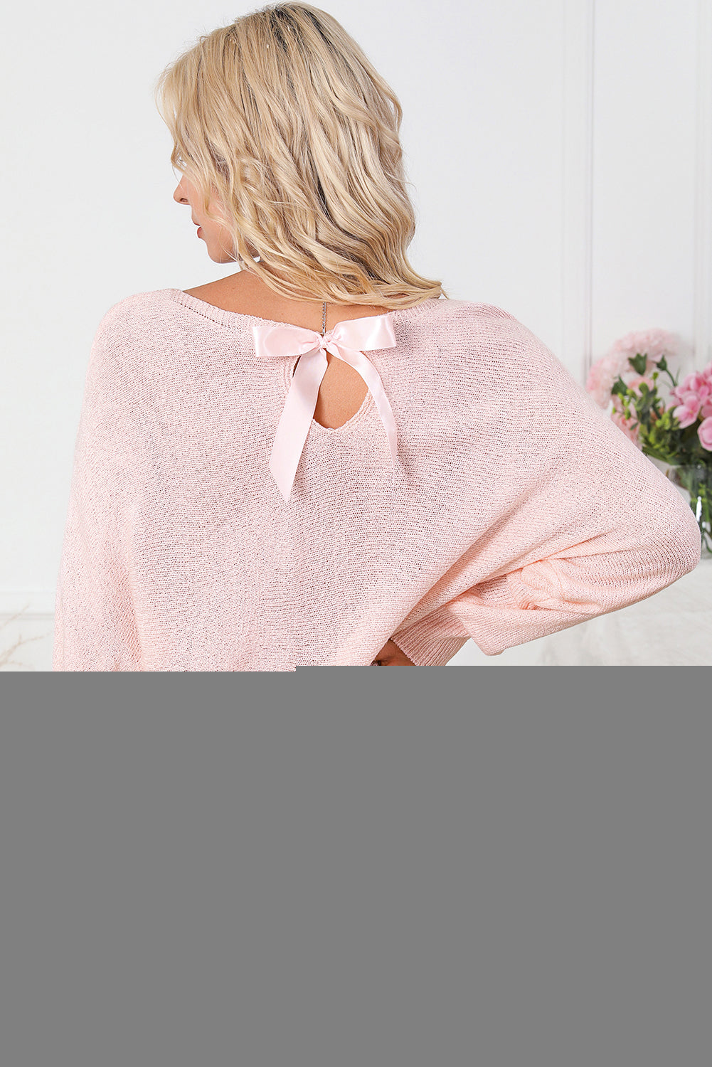 Ribbon Bow Knot Dolman Sleeve Sweater | Pink