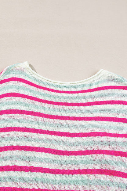 Oversized Drop Shoulder Sweater With Pocket | Rose Stripe