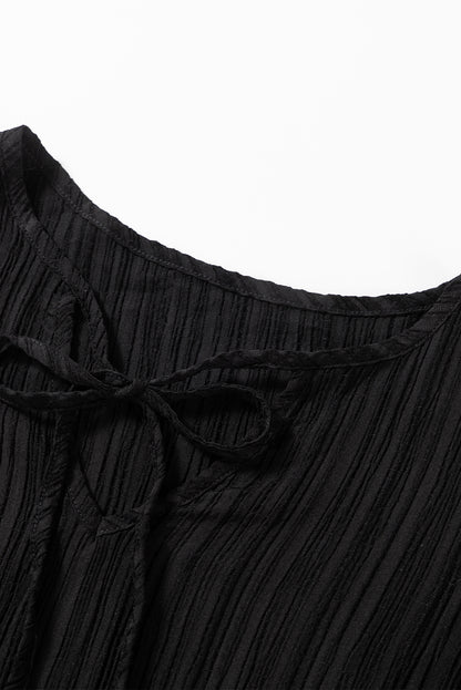 Textured Ruffled Sleeve V Neck Top | Black