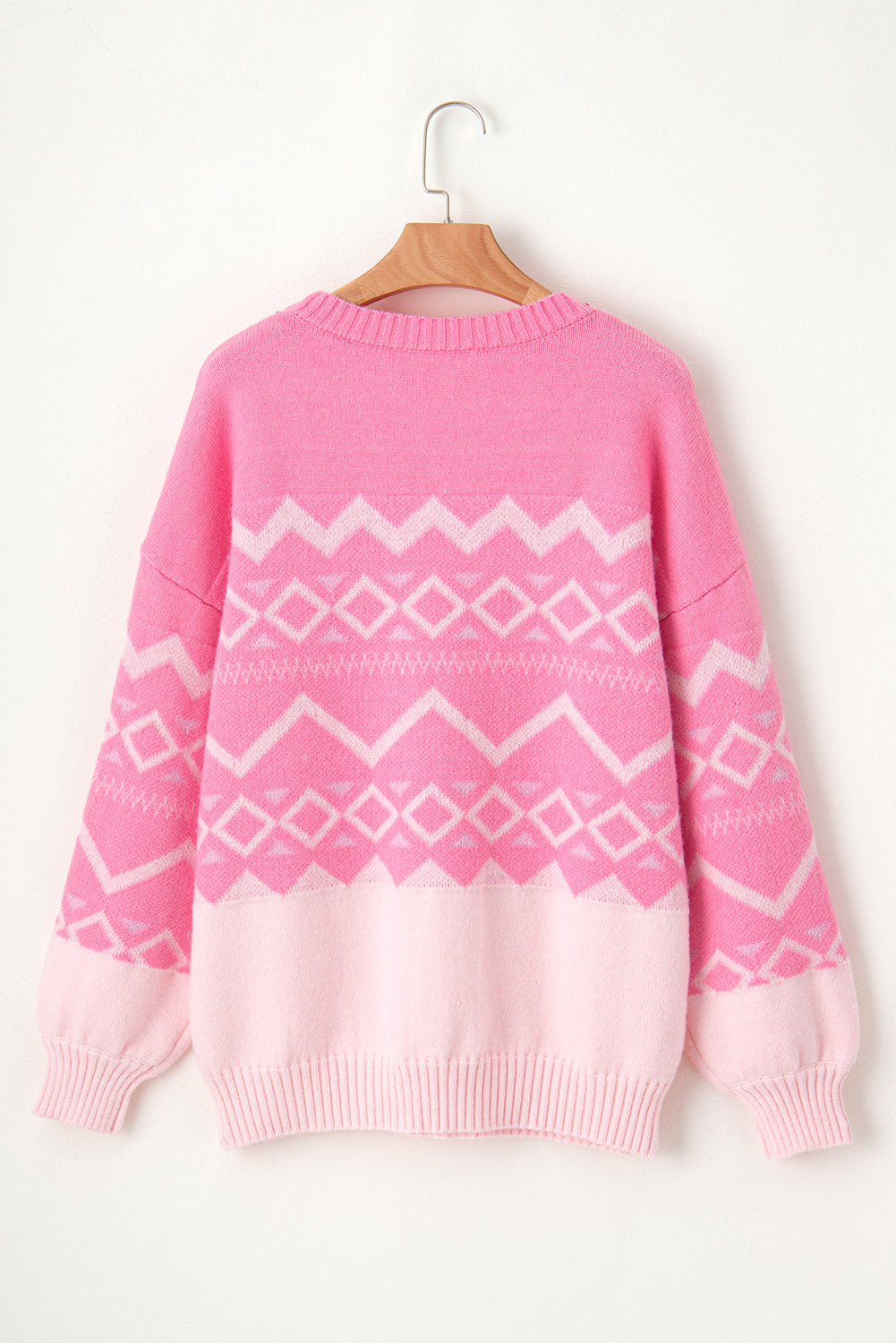 Western Aztec Geometric Drop Shoulder Sweater | Pink