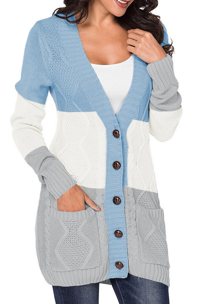 Front Pocket And Buttons Closure Cardigan | Blue