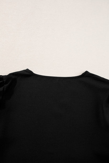 Scalloped V Neckline Petal Sleeve Top | Black