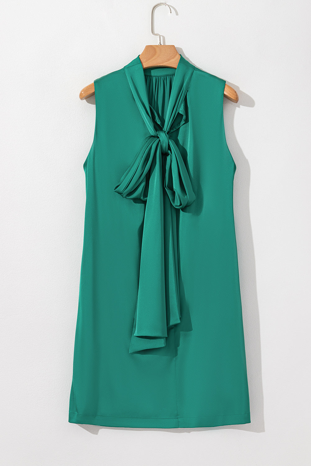 Bow Tie Satin Shift Sleeveless Mini Dress | Evergreen