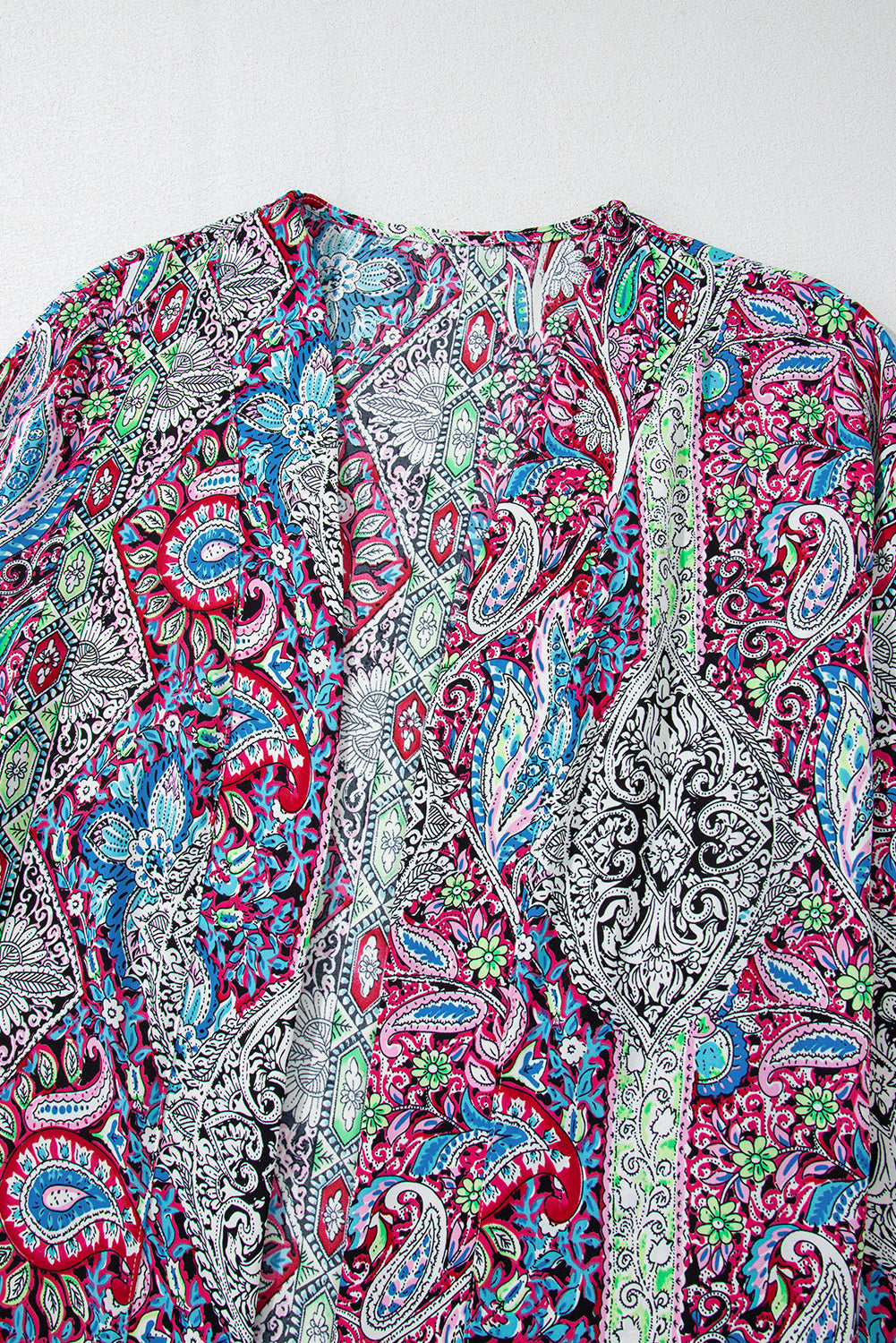 Paisley Print Open Front Kimono | Red