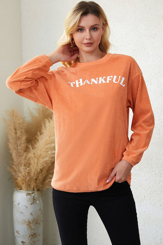 Orange THANKFUL Ribbed Corduroy Oversized Sweatshirt