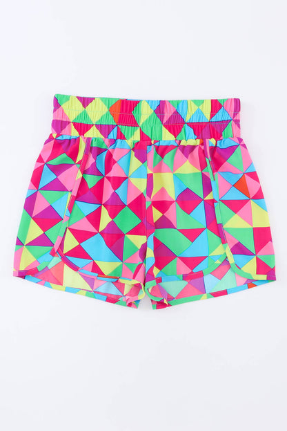 Geometric High Waisted Athletic Shorts | Multicolour