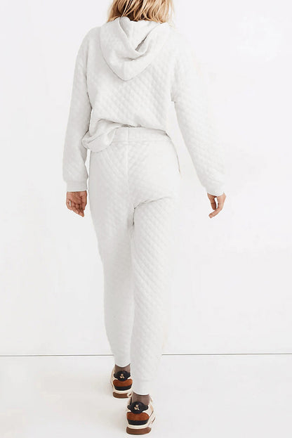 Quilted Hoodie And Sweatpants Two Piece Set | White