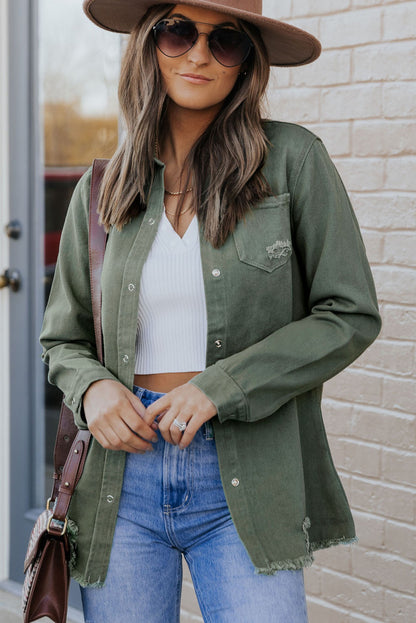 Ripped Denim Jacket | Green