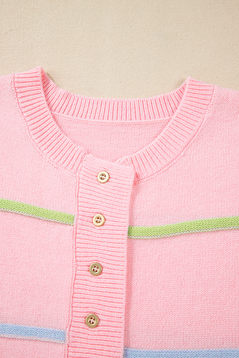 Rainbow Stripes Drop Shoulder Baggy Henley Sweater | Pink