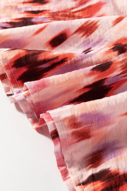 Abstract Watercolour Tie Dye Tiered Maxi Skirt | Pink