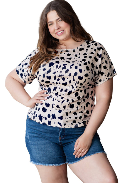 Leopard Print Twist Open Back Plus Size Top | Khaki