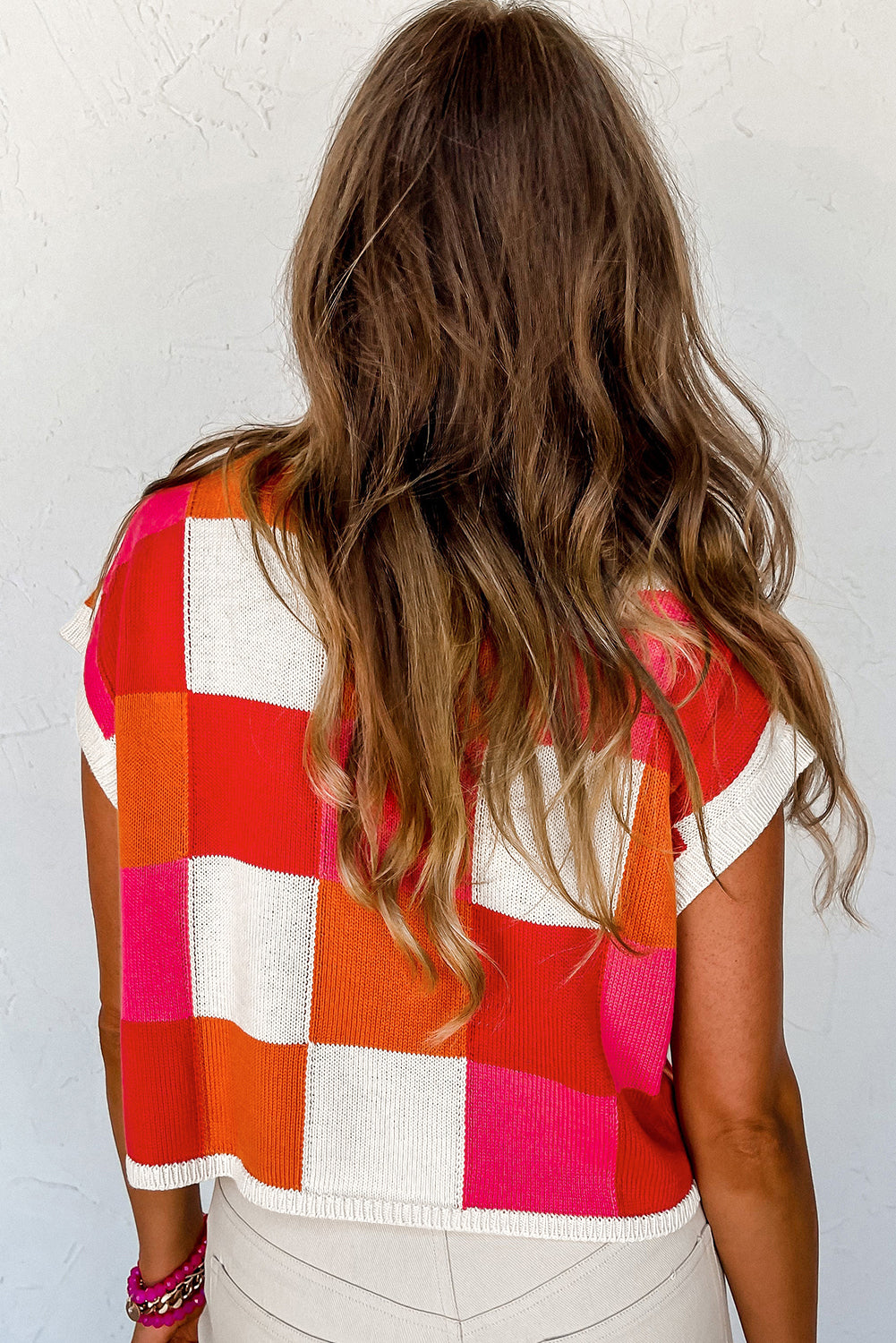 Colour Block Cap Sleeve Sweater | Fiery Red