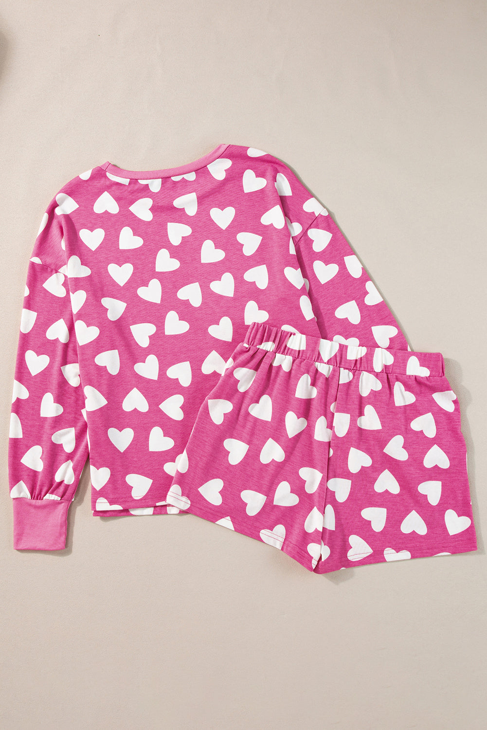 Valentine Heart Shape Print Long Sleeve Top Shorts Lounge Set | Pink