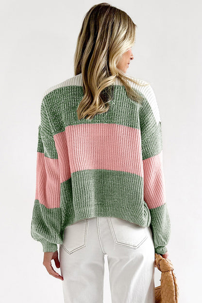 Colourblock Drop Shoulder Pullover Loose Sweater | Green