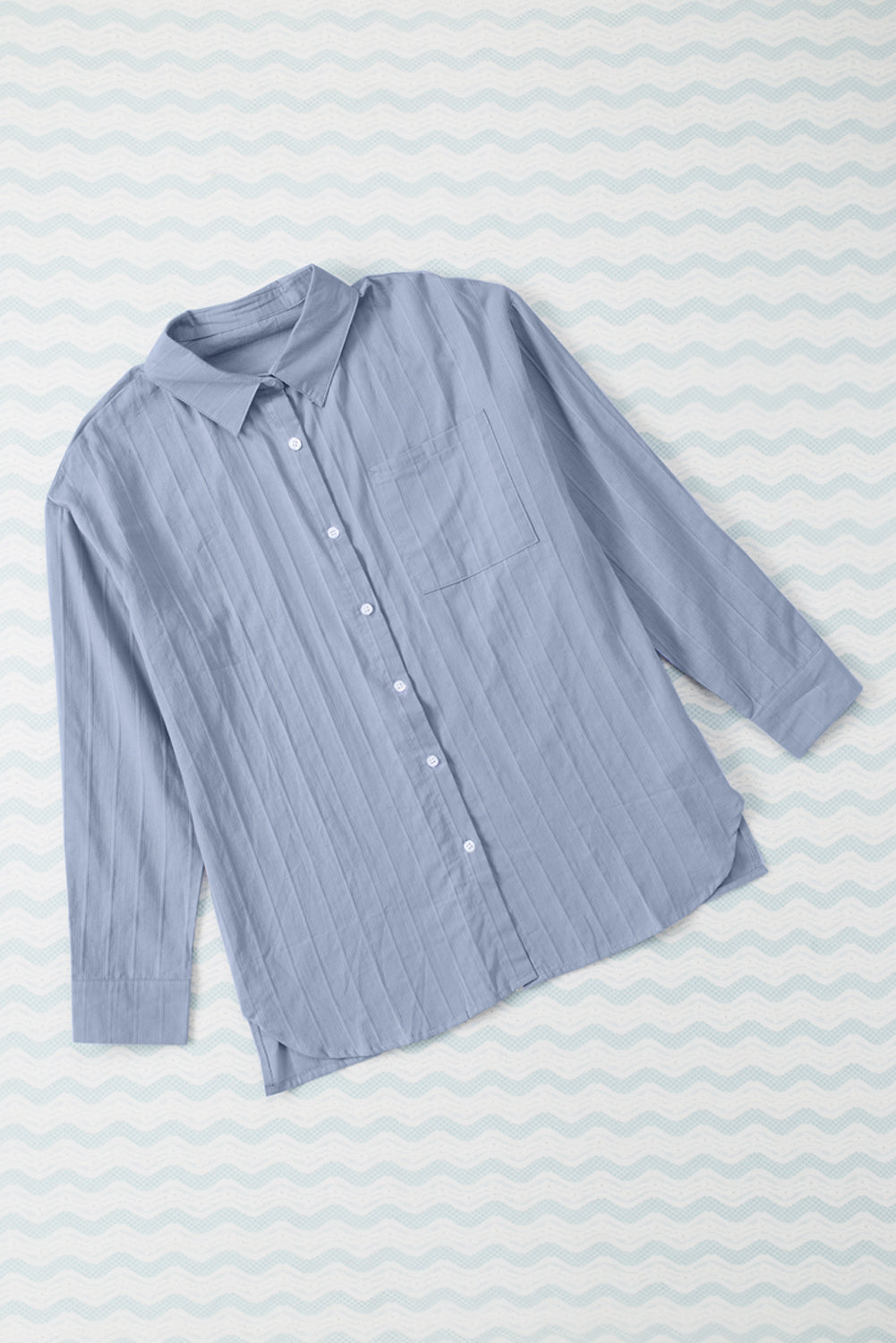 Textured Buttoned Pocket Long Sleeve Shirt | Blue