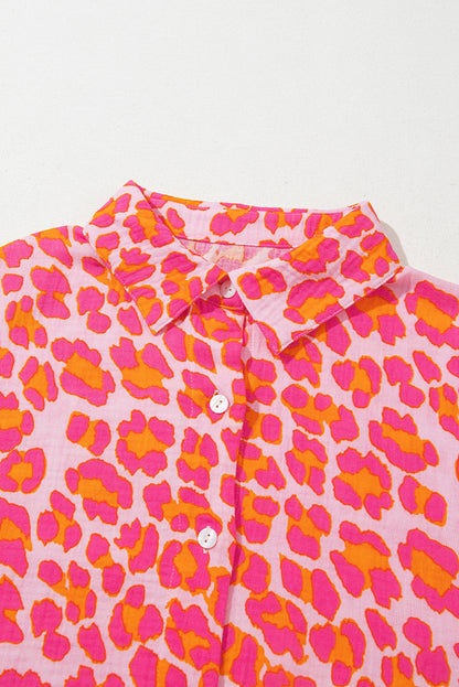 Leopard Printed Button Up Loose Shirt | Rose