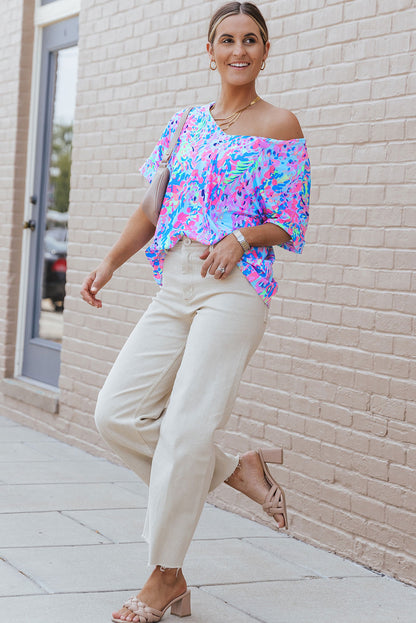 Loose Painted Floral Tee | Sky Blue