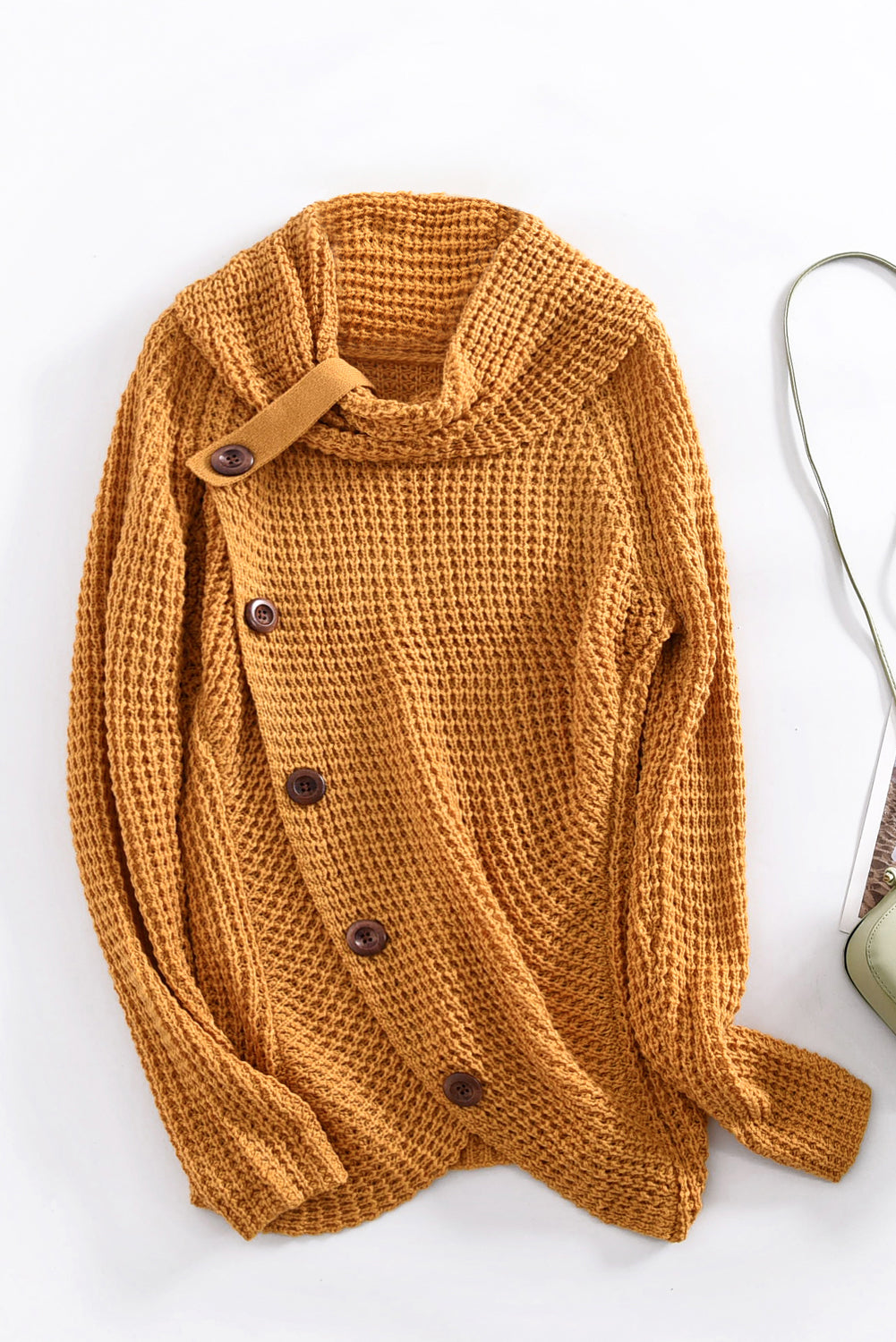 Mustard Buttoned Wrap Turtleneck Sweater | Yellow