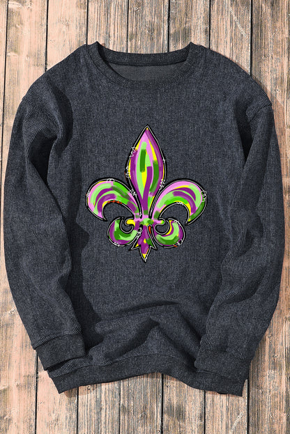 Mardi Gras Symbol Heat Transfer Corded Pullover Sweatshirt | Gray