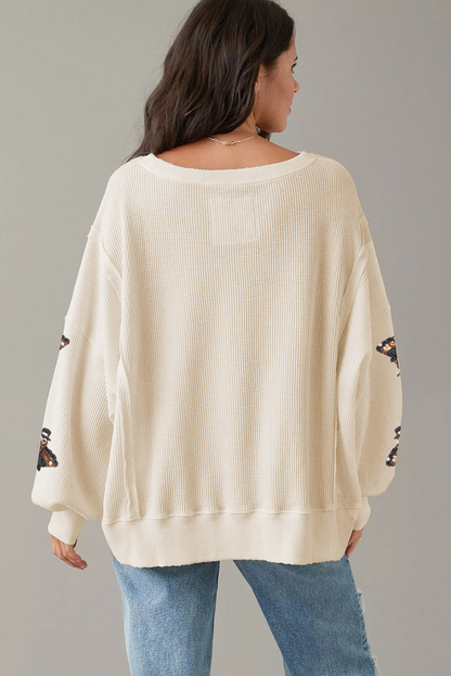 Thanksgiving Turkey Waffle Oversized Knit Top | White