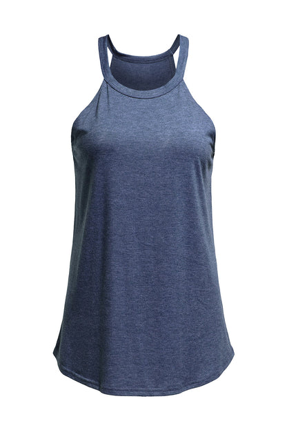 Solid Colour Crew Neck Tank Top | Blue