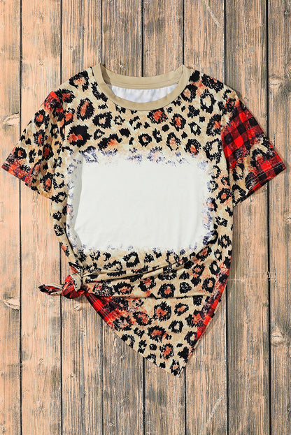 Plaid Bleached  Print Short Sleeve T Shirt | Leopard