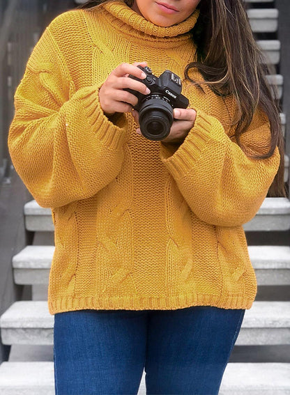 Cuddle Weather Cable Knit Handmade Turtleneck Sweater | Yellow