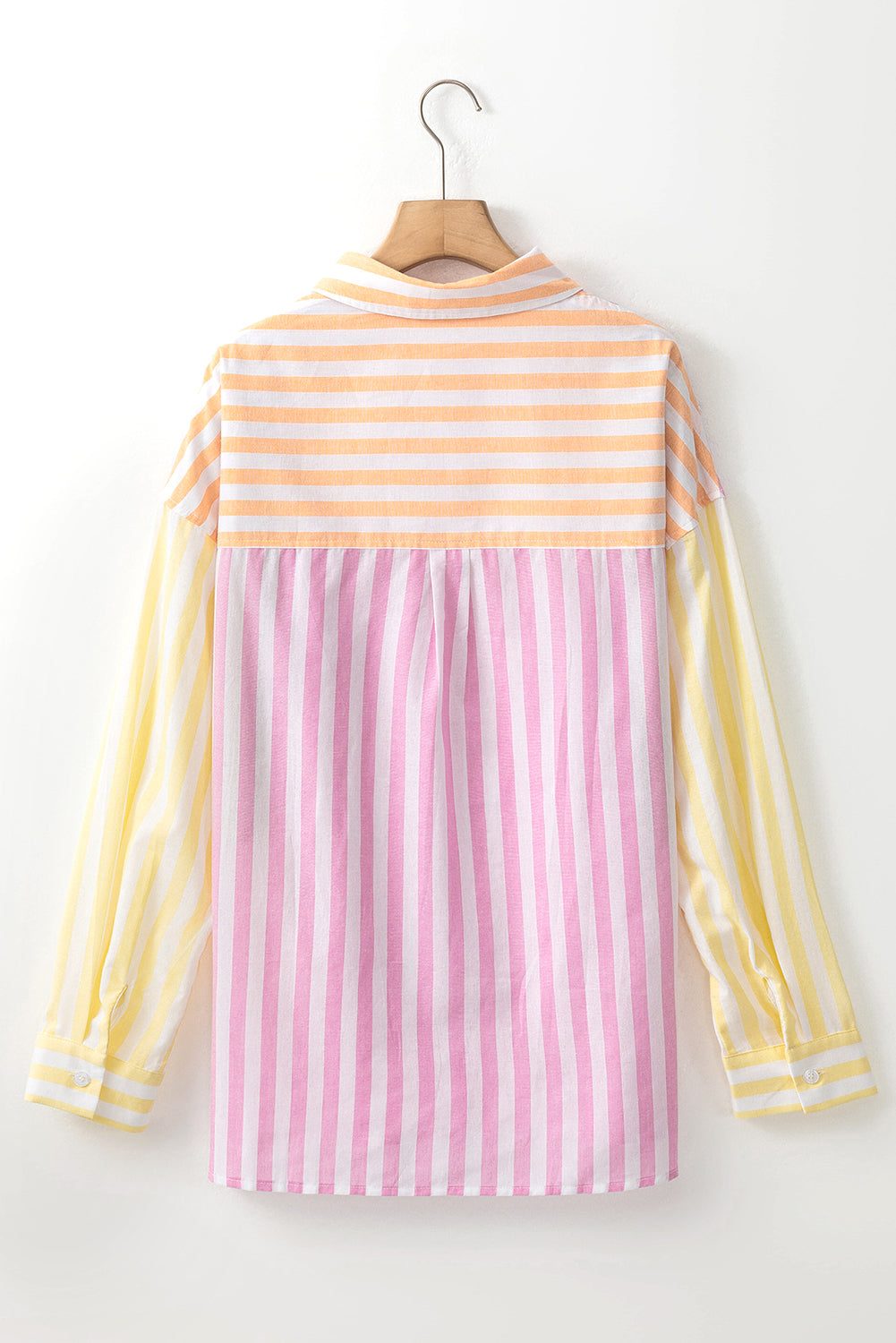 Contrast Collar Long Sleeve Patchwork Shirt | Pink Stripe