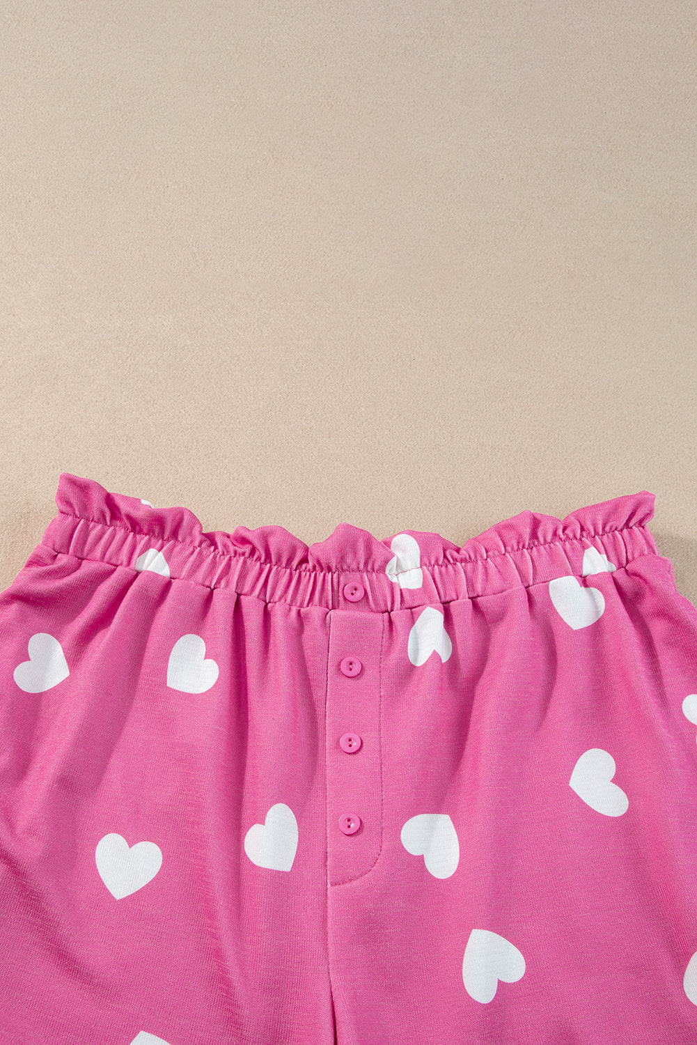 Valentine Heart Print Long Sleeve Tee And Shorts Lounge Set | Pink