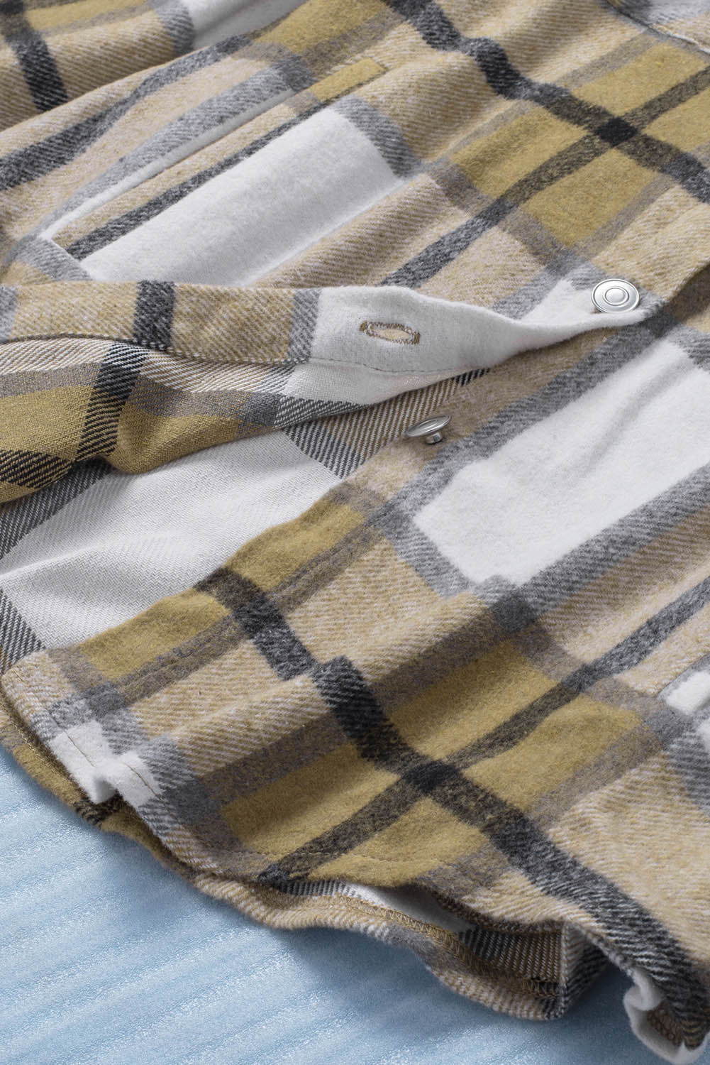 Button-Up Pocket Long Sleeve Plaid Shacket | Khaki