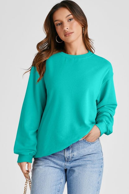 Plain Drop Shoulder Crewneck Pullover Sweatshirt | Aruba Blue