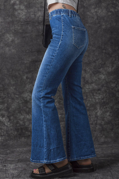 Elastic High Waist Flare Jeans | Blue