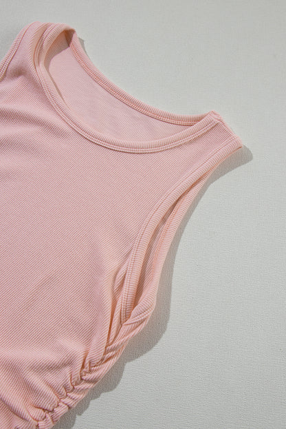 Plain Ruched Side Slim Tank Top | Apricot Pink