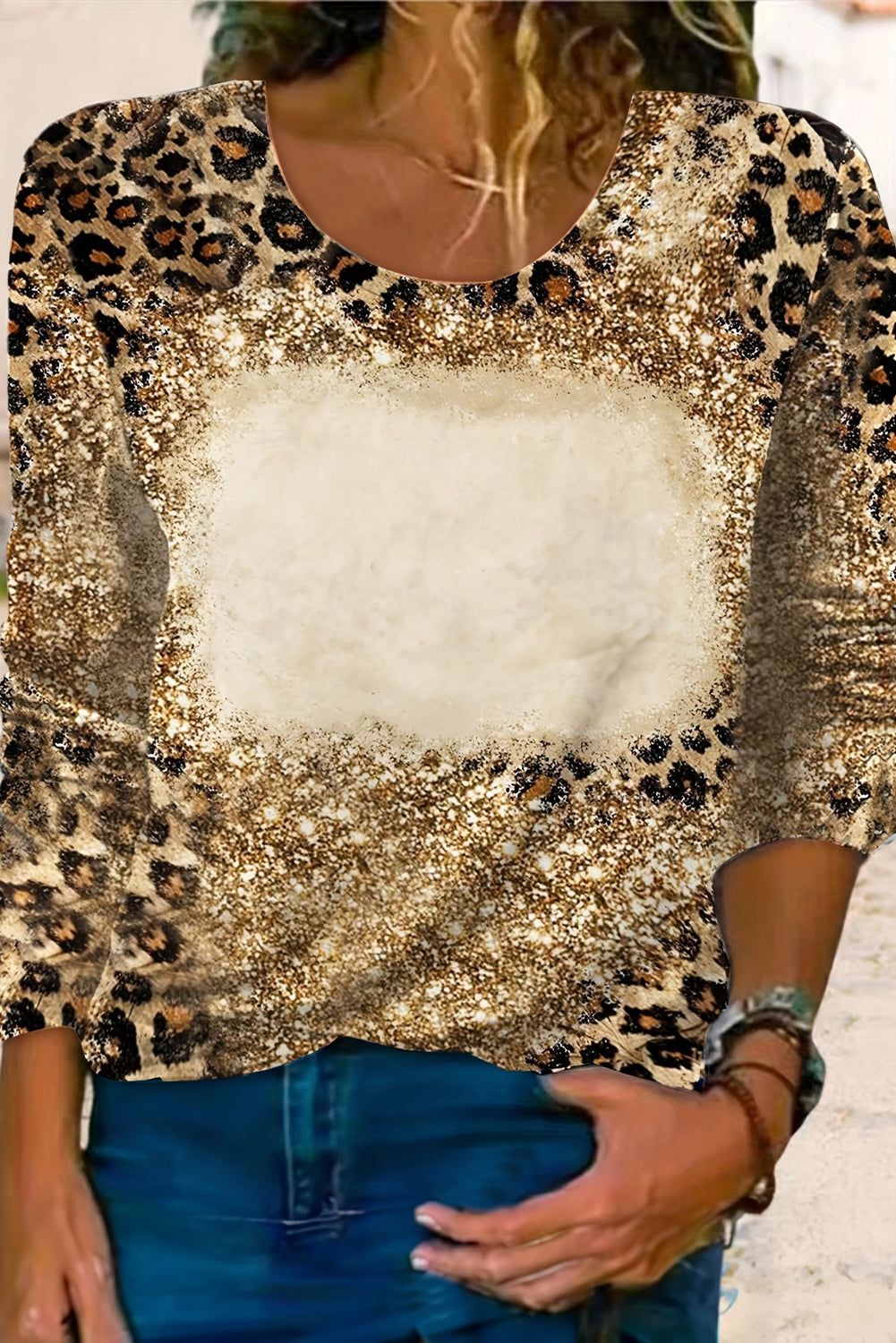 Cheetah Bleached Print Long Sleeve T Shirt | Brown