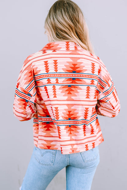 Fiery  Western Aztec Print Corduroy Jacket | Red