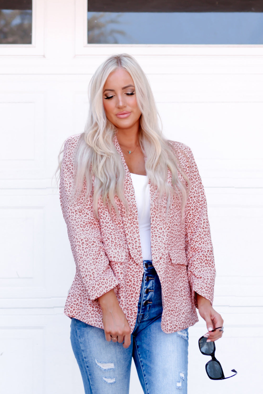 3/4 Sleeve Leopard Blazer | Pink