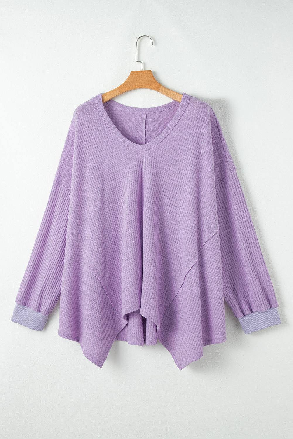 Plus Size Waffle Knit Exposed Seam Flowy Top | Orchid Petal