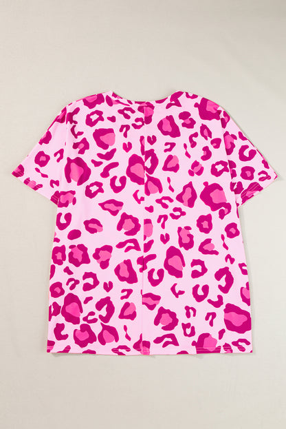 Leopard Print V Neck Plus Size Tee | Rose