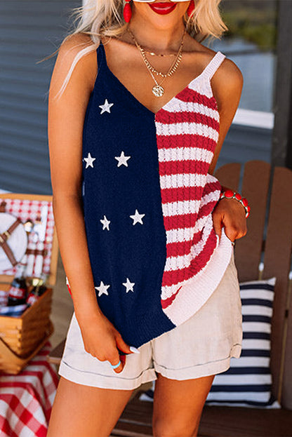 Stars And Stripes Flag Pattern Knitted Tank | Red