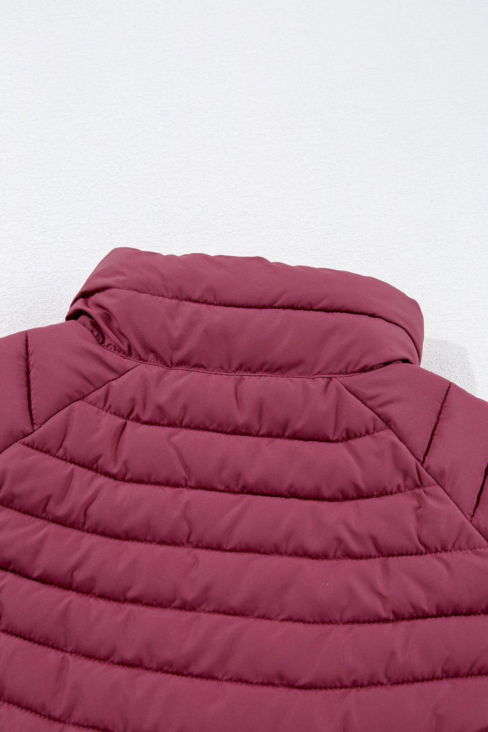 Plush Collared Quilted Zipped Puffer Vest | Burgundy