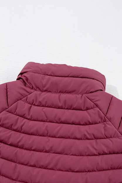 Plush Collared Quilted Zipped Puffer Vest | Burgundy