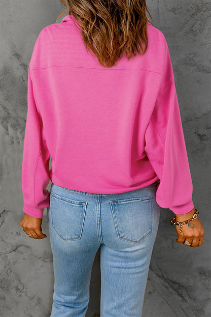 Vintage Mineral Wash Half Button Collared Sweatshirt | Bright Pink