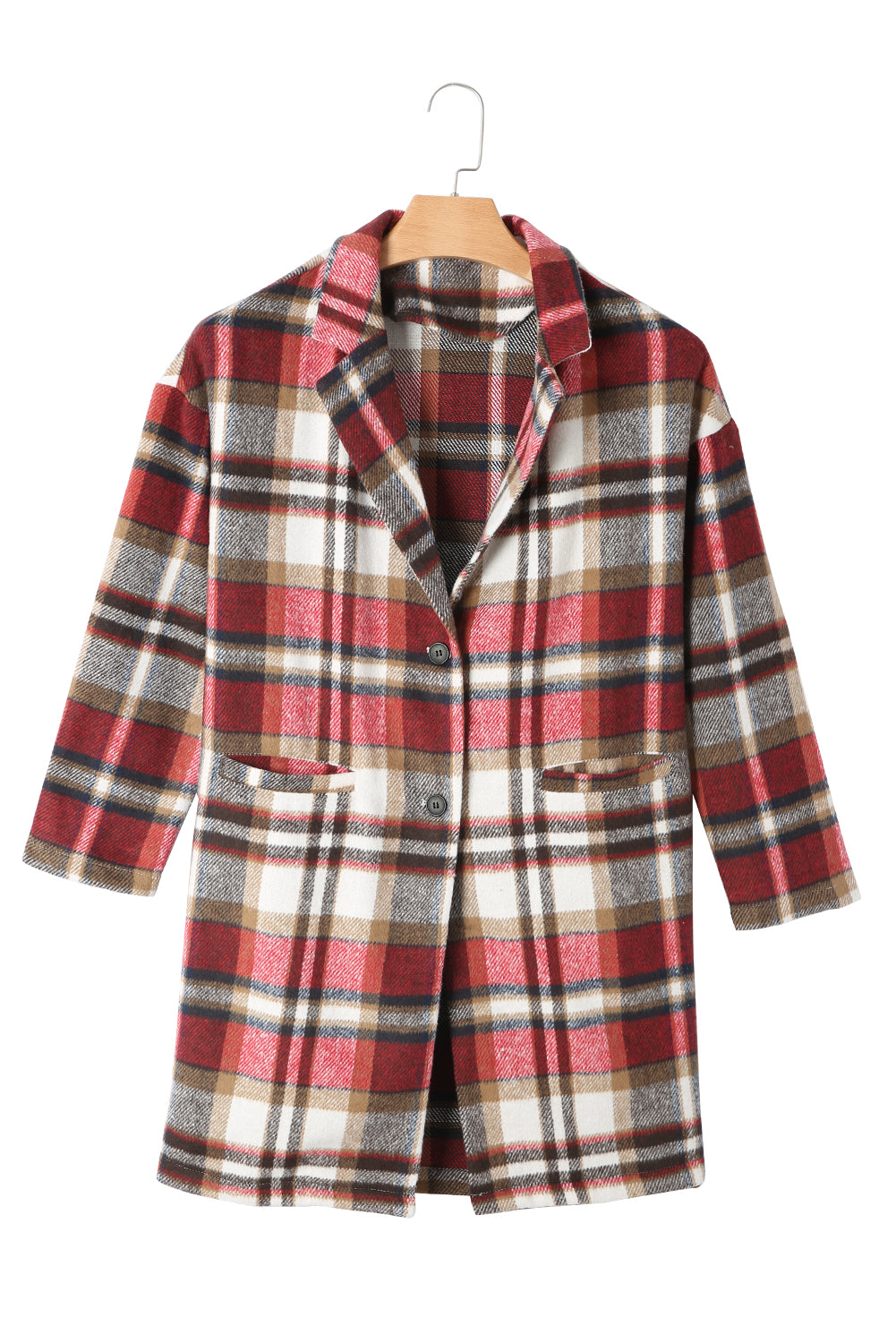 Plaid Button Up Lapel Jacket | Fiery Red