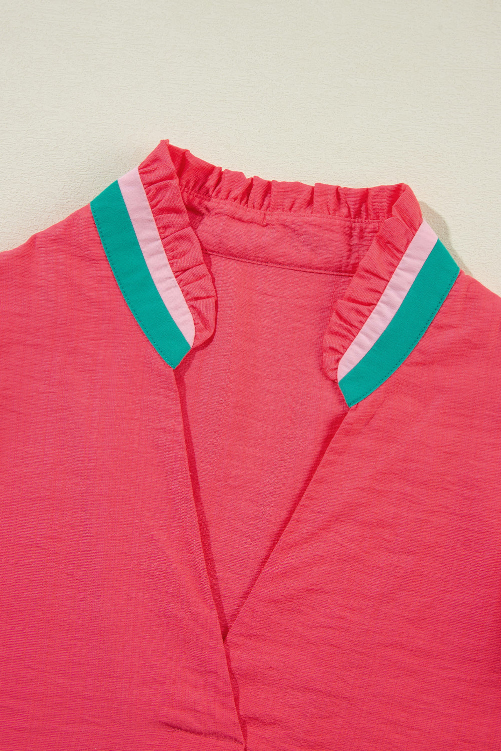 Colourful Trim V Neck Short Sleeve Blouse | Carrot